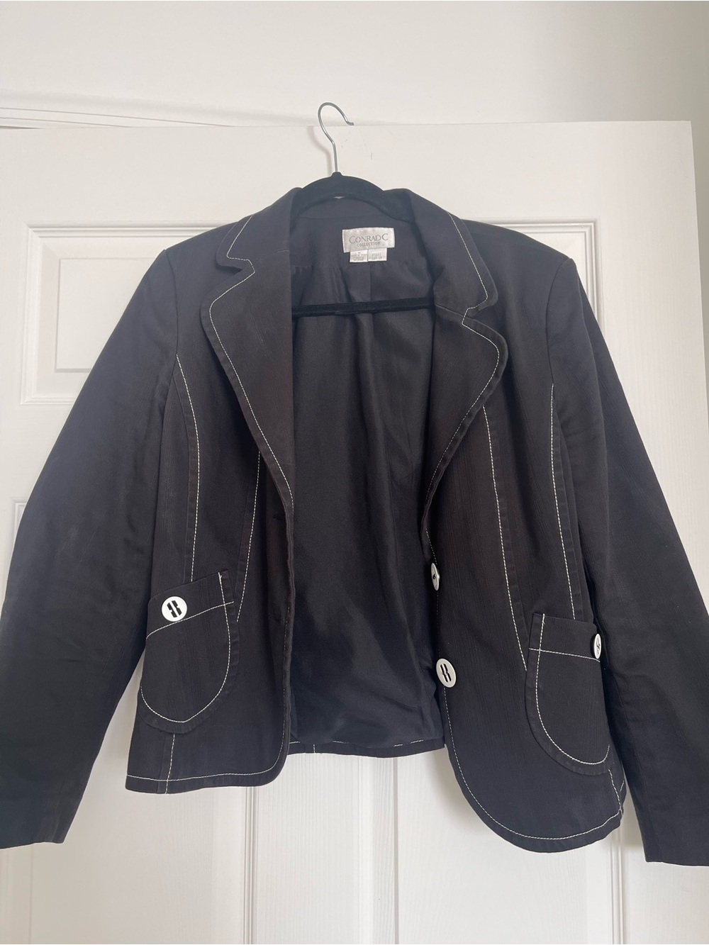 Unique Black Tailored Blazer with White Contrast Stitching